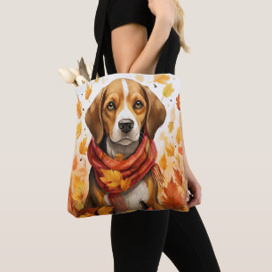 TOTE BAG ORANGE FEUILLES DE CHUTE & CHIEN BEAGLE BROWN ET B