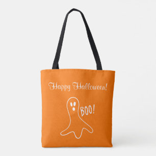 Tote Bag Orange Halloween Ghost Citrouille 4Sophie (Nom)