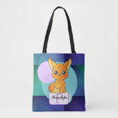 Tote Bag Orange Little Kawaii assis Fox (Devant)