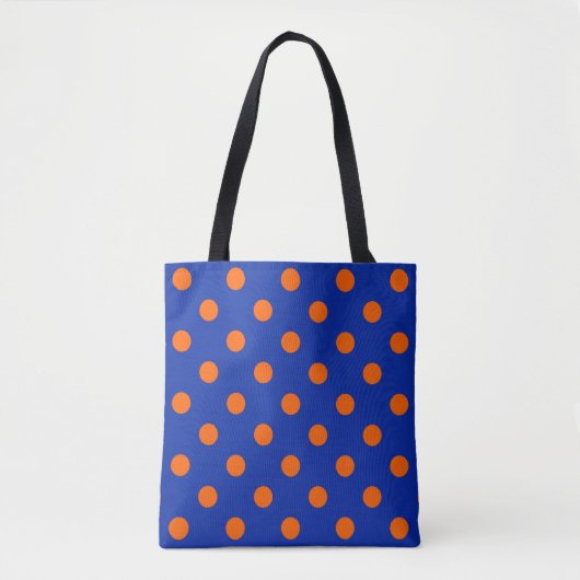 Tote Bag Orange On Blue Polka Dots Pattern Design  (Devant)