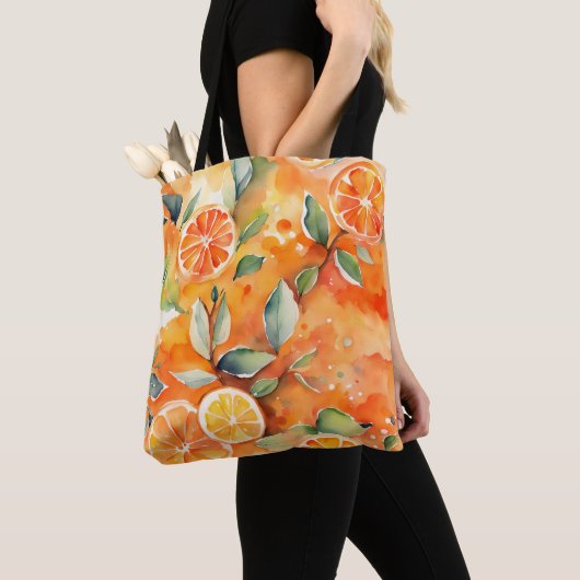 Tote Bag Orange Slices Aquarelle Frais Citrus Design (De près)