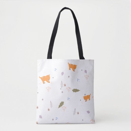 Tote Bag Orange Tabby et Motif Feuille (Devant)