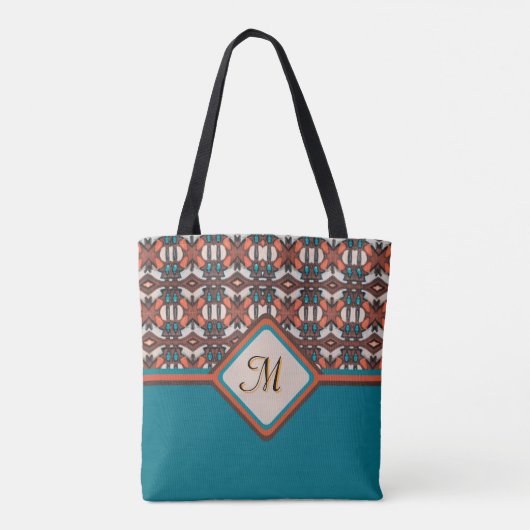 Tote Bag Orange, Turquoise, Inspiré Tribal Brown (Dos)