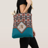 Tote Bag Orange, Turquoise, Inspiré Tribal Brown (De près)