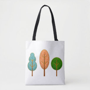 Tote Bag Orange Turquoises arbres verts Artsy Motif moderne