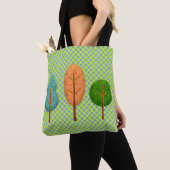 Tote Bag Orange Turquoises arbres verts avec Pointe Polka m (De près)
