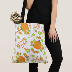 TOTE BAG ORANGE & VERT AUTOMNE TURQUIE & FLEURS