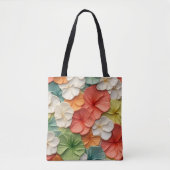 TOTE BAG ORANGE VERT JAUNE FLEURS BLANCHES (Devant)