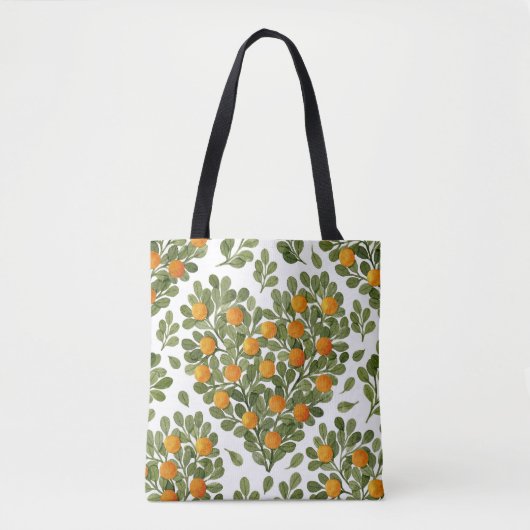 Tote Bag Oranges cardiaques : Branches vertes Amour. (Devant)