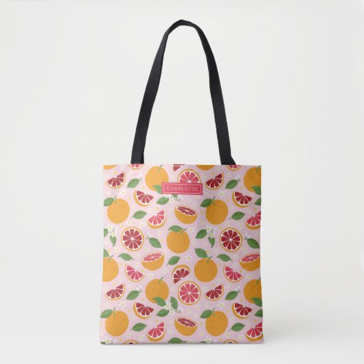 Tote Bag Oranges Citrus sur rose clair (Devant)