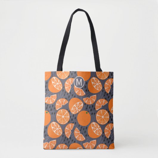 Tote Bag Oranges de Boho d'été sur Monogramme bleu (Devant)