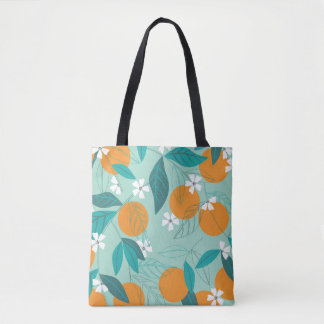 Tote Bag Oranges en fleurs, feuille, art vintage.