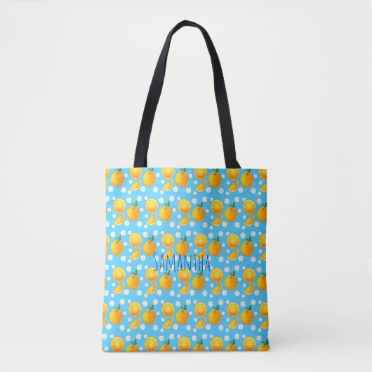 Tote Bag Oranges mignonnes et fleurs blanches (Devant)