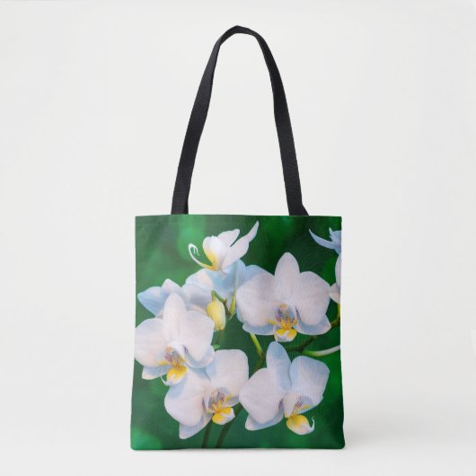 Tote Bag Orchidée blanche sur fond vert (Devant)