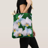 Tote Bag Orchidée blanche sur fond vert (De près)