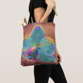 Tote Bag Orchidée bleu et violet peinture florale (De près)