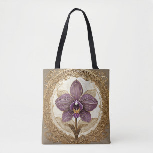 Tote Bag Orchidée élégante dans un cadre doré complexe