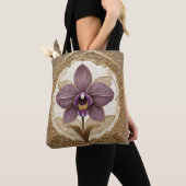 Tote Bag Orchidée élégante dans un cadre doré complexe (De près)