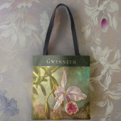 Tote Bag Orchidée rose brésilienne Cattelya avec nom Monogr