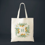Tote Bag Orchidées aquarelles et monogramme de kumquats<br><div class="desc">Le parfait sac fourre-tout tropical pour cet été. Il présente un cadre floral aquarelle d'orchidées blanches,  de kumquats et de verdure. Personnalisez en ajoutant votre propre monogramme. Ce sac fourre-tout à monogramme orchidée sera parfait comme cadeau personnalisé.</div>