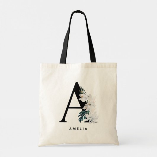 Tote Bag Orchidées blanches Boho Lettre A Monogramme Demois (Dos)