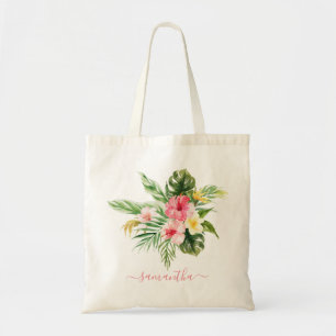 Tote Bag Orchidées de fleurs roses Feuilles tropicales
