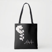 Tote Bag Orchidées noires et blanches modernes Monogramme f (Devant)