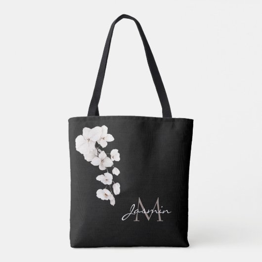 Tote Bag Orchidées noires et blanches modernes Monogramme f (Dos)