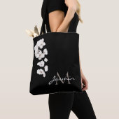 Tote Bag Orchidées noires et blanches modernes Monogramme f (De près)