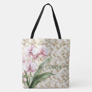 Tote Bag Orchidées sur motif tissé Personnalisé