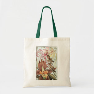 Tote Bag Orchidées tropicales vintage, fleurs et colibris
