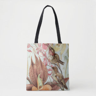 Tote Bag Orchidées tropicales vintage, fleurs et colibris