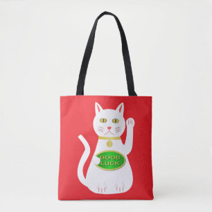 Tote Bag Oriental Lucky Cat double face