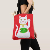 Tote Bag Oriental Lucky Cat double face (De près)