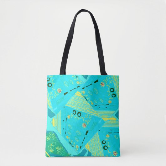 Tote Bag Origami Chintz (L) Turquoise Jaune Turquoise (Devant)