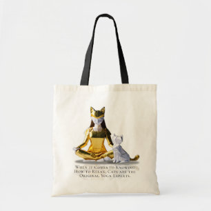 Tote Bag Origami Gold Foil Yoga Méditer Catwoman and Cat