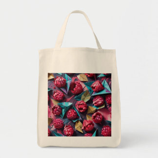 Tote Bag Origami Motif rose acrylique framboise