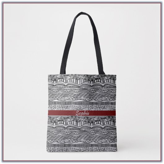 Tote Bag Origine noire et blanche Boho