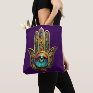 Tote Bag Orné couleur or Hamsa vert sur le troisième œil ro