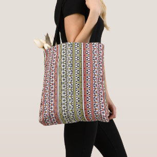 Tote Bag Ornement ethnique géométrique olive et marron