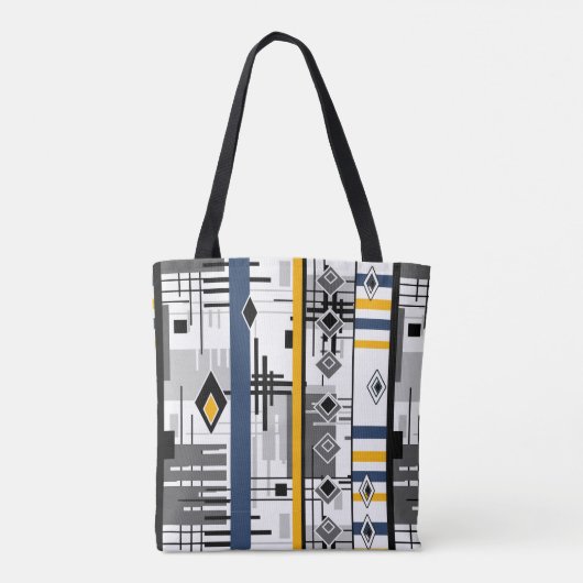 Tote Bag ornement moderne Abstrait noir blanc jaune (Dos)