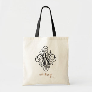 Tote Bag Ornement Monogramme Enjolivé Initiale Personnalisé