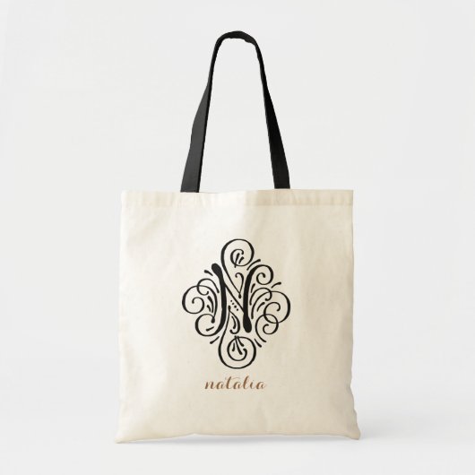 Tote Bag Ornement Monogramme Flourie Initiale Personnalisée (Devant)