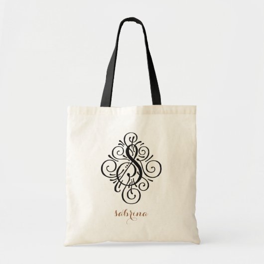 Tote Bag Ornement Monogramme Personnalisé avec Initiale « S (Devant)