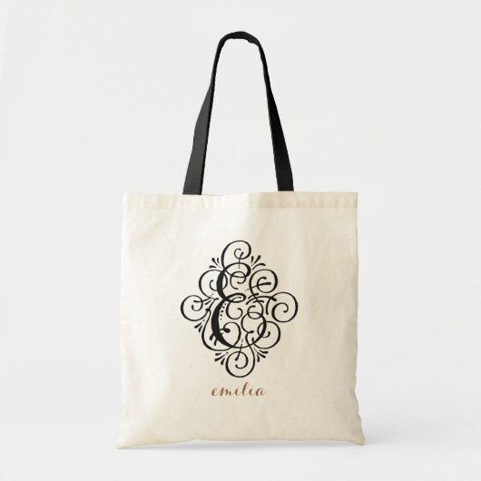 Tote Bag Ornement Monogramme Personnalisé Initiale « E » (Devant)