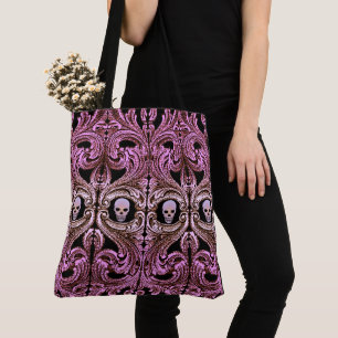 Tote Bag Ornement rose de Goth avec le crâne