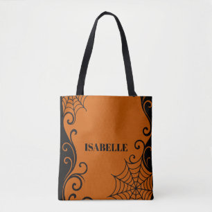 Tote Bag Ornement Spiderweb Orange Orange Black halloween