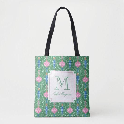 Tote Bag Ornements de Noël festifs Monogramme (Devant)
