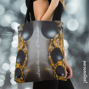 Tote Bag Ornements de Noël gris noir avec des guirlandes