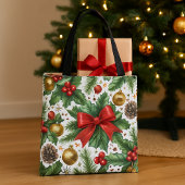 Tote Bag Ornements dorés à ruban rouge Noël